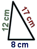 A triangle with sides 8 cm, 12 cm and 17 cm in length respectly