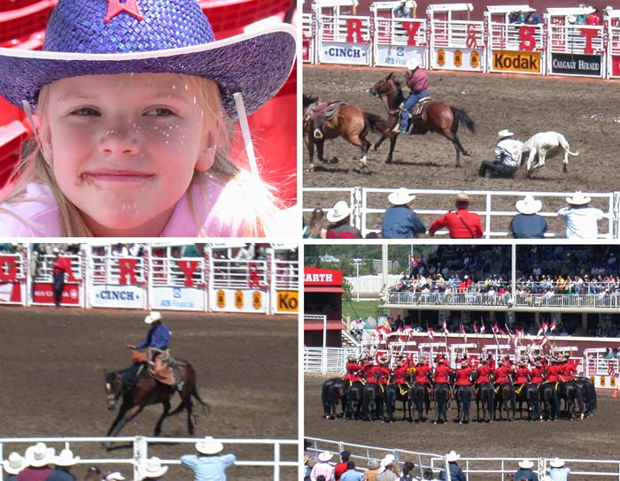 Calgary Stampede -rodeotapahtuma; cowgirl, vasikkajahti, hevosrodeo ja Mounted Police -n�yt�s