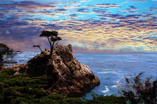 LoneCypressSunSetBlue