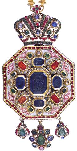 gold,diamond,emerald,sapphire,garnet,and ruby panagia