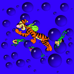 Tigger with frogs and bubbles