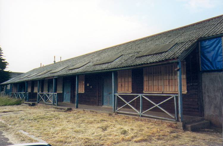 (c.1996) Brians billet, close up, note 'summer house' style architecture, an impressive form of MOD architecture of probably World War Two date. note standard blue paint. (picture by: Brian Kitching)