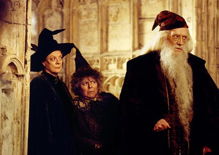 Professors McGonagall, Sprout and Dumbledore.