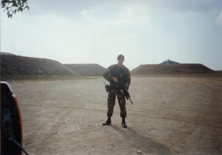 This is what I look like when i go to work.. The gun is an M-16 A2/M-203 rifle/greanade launcher..