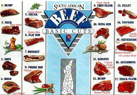 SA Beef Cuts Showing The American Names For The Various Cuts