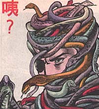 Chan covered in snakes
