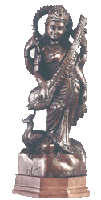 hindu statue wood saraswati