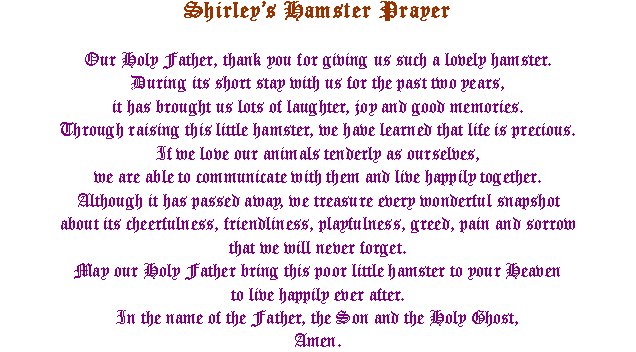 Shirley's Hamster Prayer