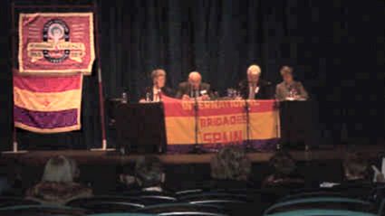 The platformat the AGM. Left to Right, Marlene Sidaway (Sec.), Jack Jones, Manus O'Riordan and Pauline Fraser(Treasurer)
