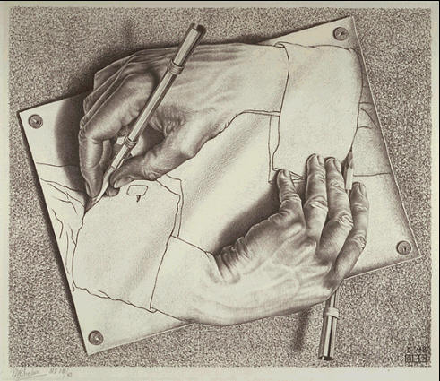 M.C Escher: Drawings hands 1949.
