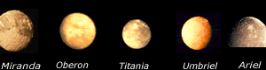 Miranda, Oberon, Titania, Umbriel, Ariel