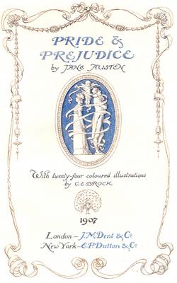 Portada de la edici&oacute;n de 1908 de Pride & Prejudice ilustrada por Charles E. Brock