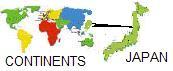 Map with continents and Japan