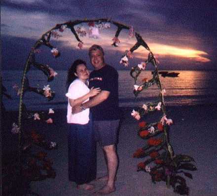 Us on the beach in Jamaica at sunset.
