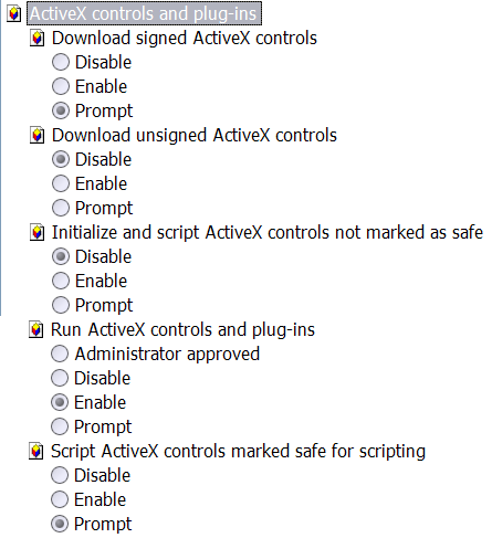 ActiveX settings