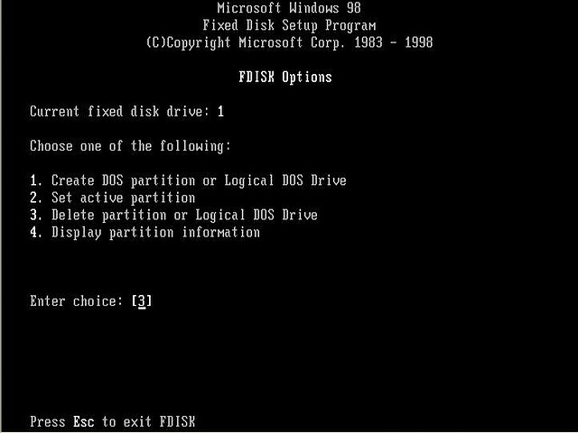 Fdisk option 3