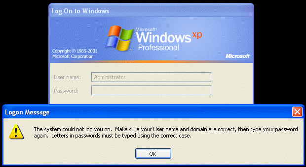 The system could not log you on