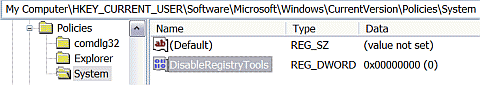 Regedit DisableRegistryTools (0)