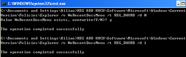 REG ADD command in operation