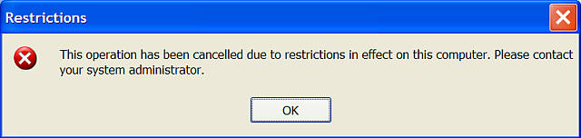 Restrictions error box