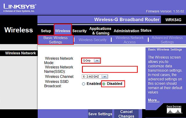 Change SSID and disable SSID Broadcase