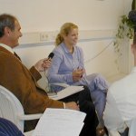 Being interviewed
