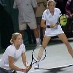 Kim and Meghann awaiting the serve