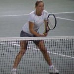Kim awaiting the serve