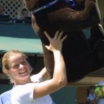 Kim holding the trophy bear!