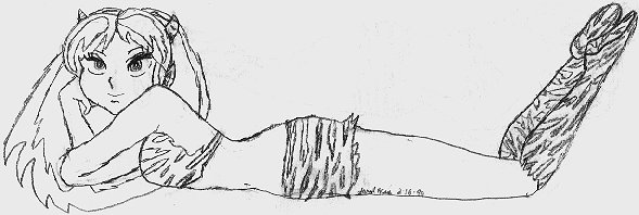 Lum lying on her stomach looking kinda kawaii
