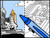 Drawing of space shuttle, coloring page, and crayon Drawing of space shuttle, coloring page, and crayon