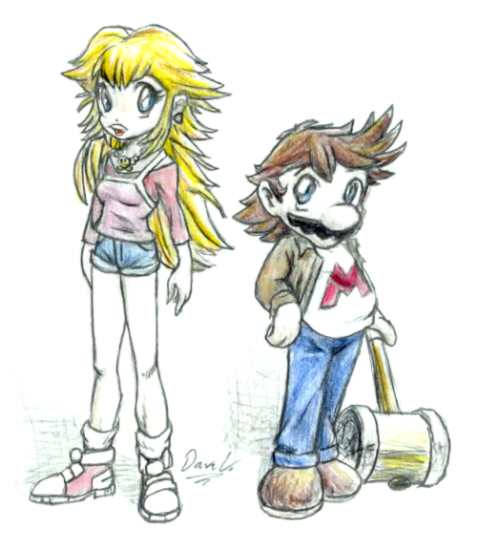 Mario and Peach, full size