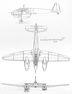 Fw 187 three-side view of a two-seat version