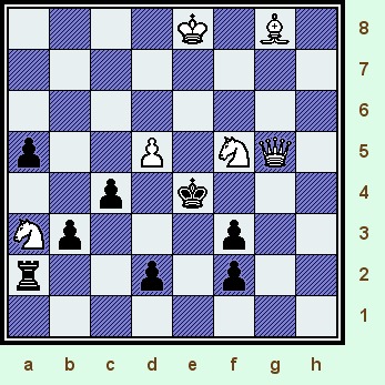   4K1B1/8/8/p2P1NQ1/2p1k3/Np3p2/r2p1p2/8;  White to move. (aj-prob_no-001.jpg, 54 KB)  