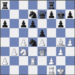 The Position after White's 21st move. A practically level position with chances for both sides! (gold-perc1_w21.jpg, 16907 bytes)
