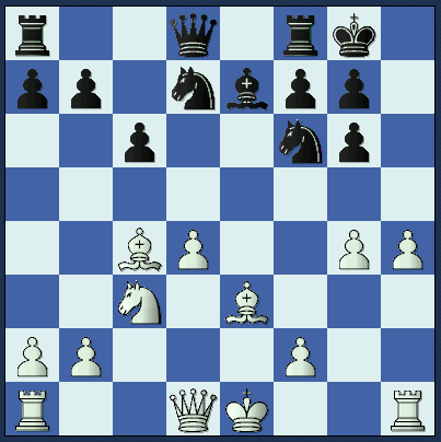 The actual game position after White's thirteenth move. This attack looks feeble, and doomed to failure! (ts_labmac_2-1.gif, 16 KB)