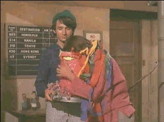 Micky eating the pink model.