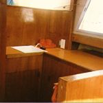 Boat interior  teak galley 