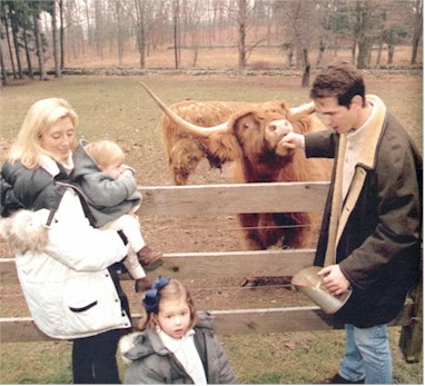the family feeding the buffalos
