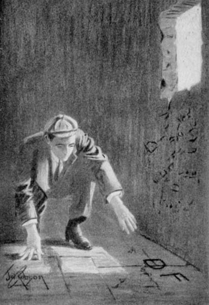 Two huge letters, each perhaps a foot long, appeared cut in relief in the granite of the floor