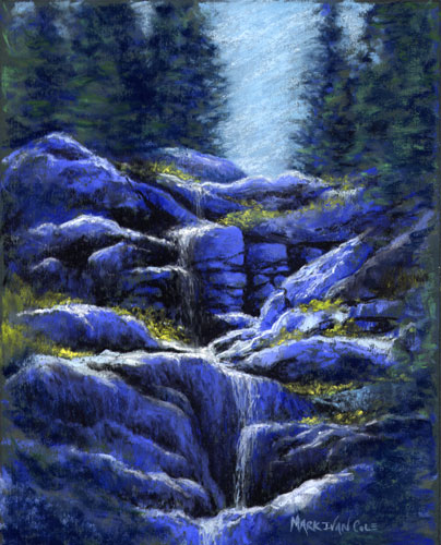 Bowman Trail Waterfall, Pastel by Mark Ivan Cole