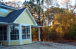 dining room window, side of the house with view of trees
