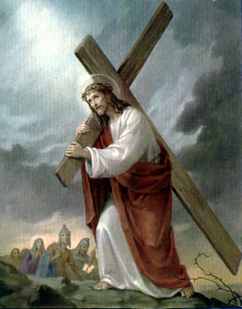 The Carrying of the heavy wooden Cross to Calvary