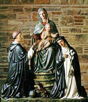 Our Lady of the Rosary bestows the Rosary upon St. Dominic; St. Catherine of Sienna
