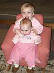 20050107_12w- Sydney-15mo_Emily-6mo_Mainesweatshirts_fromAuntAprilBoulier-SydlickingEmshair.jpg
