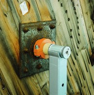 A close view of the cable drum hydraulic jacks