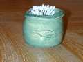 Q-Tip holder with inscribed fish, 2.5 in.