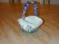 basket vase with glass bead handle, 3.5 in.