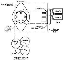 Image: All capacitors now are mounted on a 5-pin plug (Amphenol 86CP5 or similar).