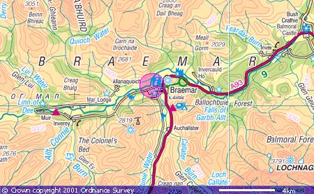 Map of Braemar. 1:250,000 scale. Frame width = 22km